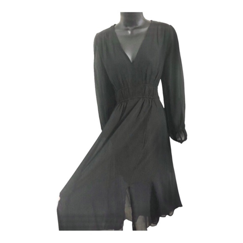 Jessica Simpson black bonita v-neck sheer‎ long sleeve smock waist dress size M